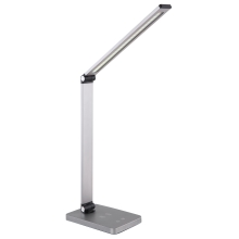 Platinet stolní LED lampa 10W stmívatelná, dotykové ovládání, bezdrátové nabíjení, USB port, stříbrná