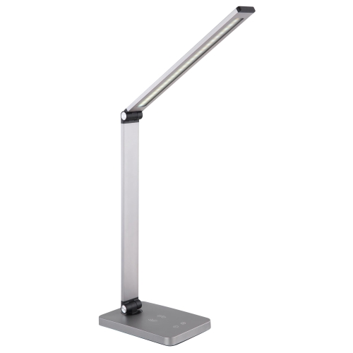 Platinet stolní LED lampa 10W stmívatelná, dotykové ovládání, bezdrátové nabíjení, USB port, stříbrná